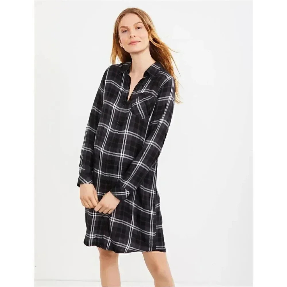 NWT
Rails Bianca Black,Gray and Whits Stripped Flannel Maternity Shirt Dress Si 